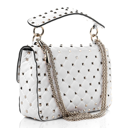 Valentino Garavani Lambskin VLTN Print Medium Rockstud Spike Shoulder Bag Optic White Black 2 of 8