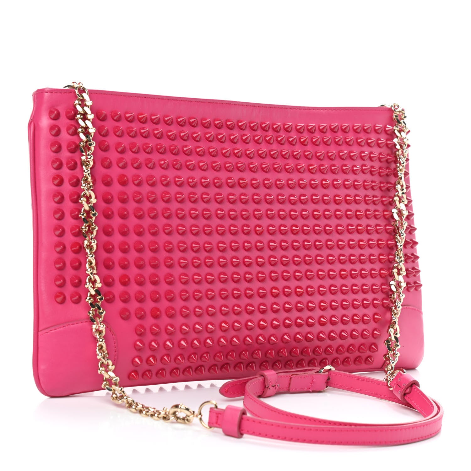Christian Louboutin Calfskin Spikes Loubiposh Chain Clutch Fuchsia 3 of 11