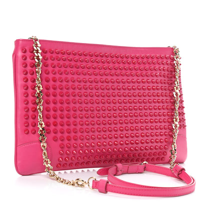 Christian Louboutin Calfskin Spikes Loubiposh Chain Clutch Fuchsia 3 of 11