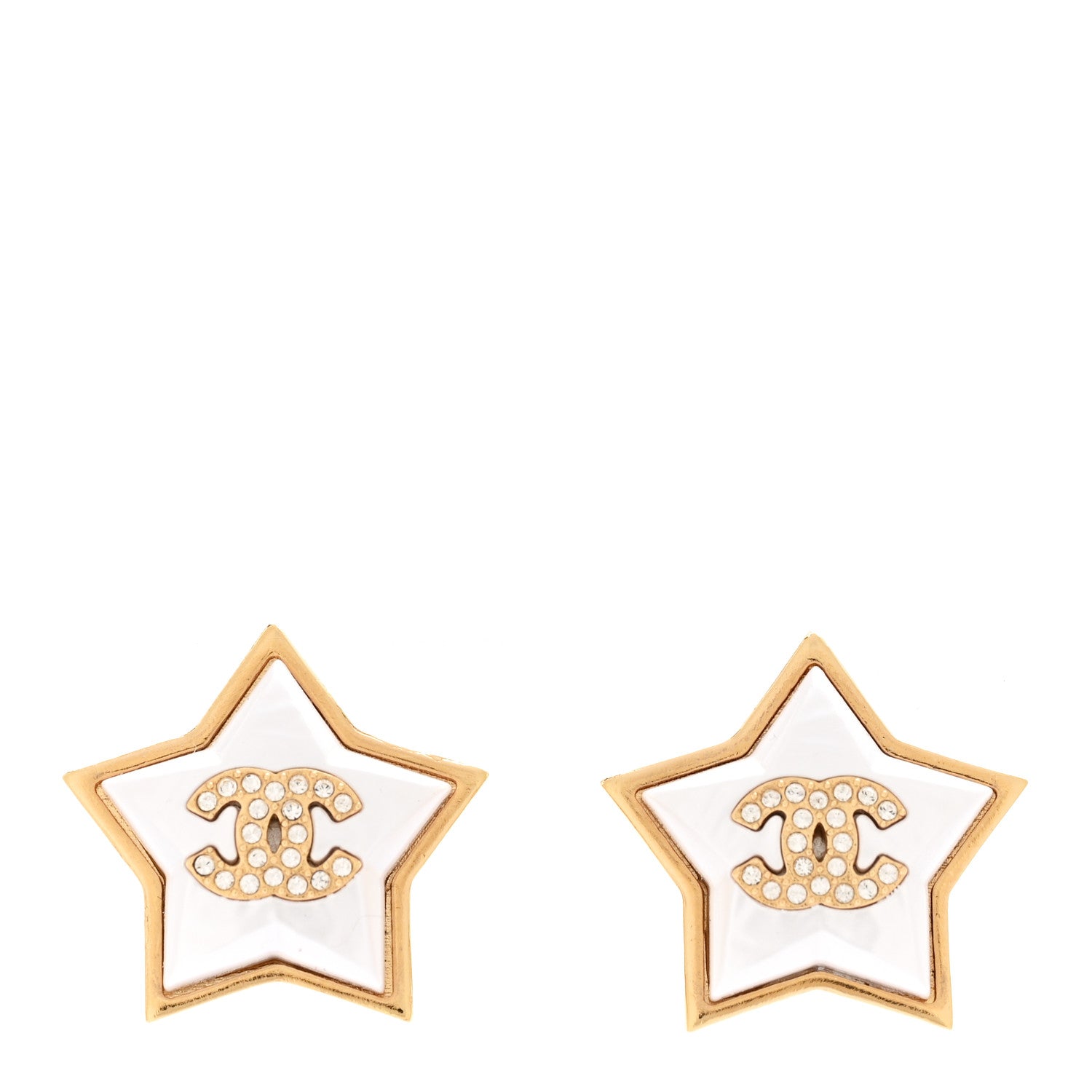 Chanel Pearl Crystal CC Bee Earrings Gold Green Gold 1 of 5