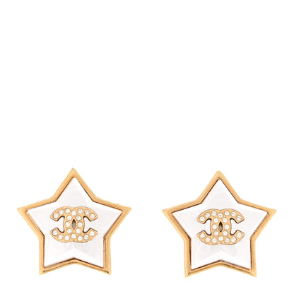 Chanel Pearl Crystal CC Bee Earrings Gold Green Gold 1 of 5