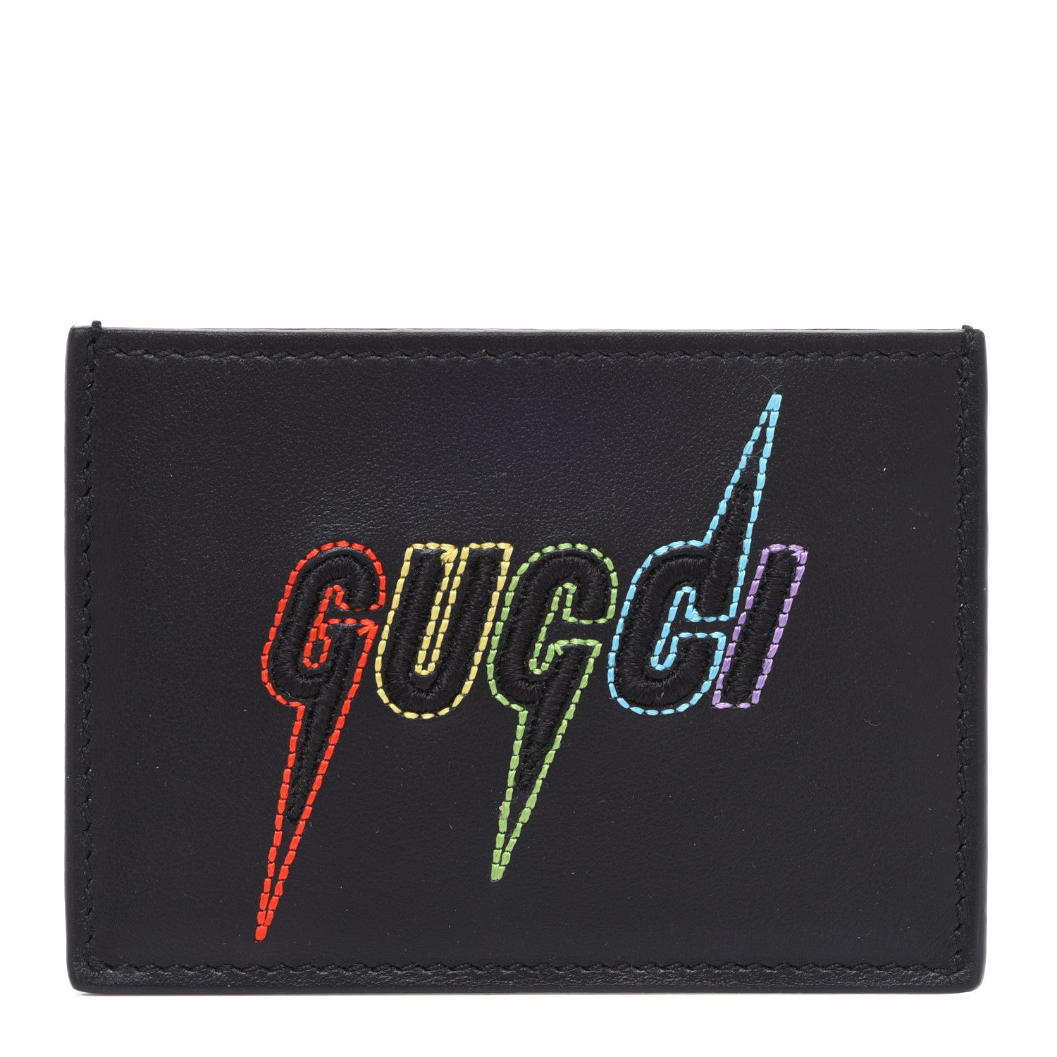 Gucci Calfskin Blade Embroidered Card Case Black 1 of 7