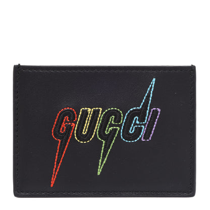 Gucci Calfskin Blade Embroidered Card Case Black 1 of 7