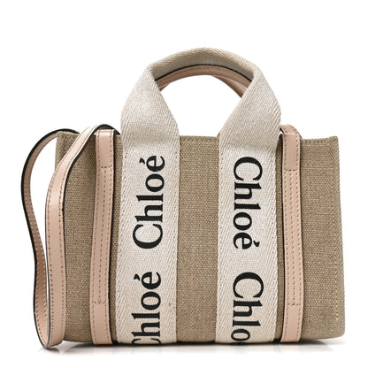 Chloe Linen Calfskin Mini Woody Ribbon Tote Cement Pink 1 of 9