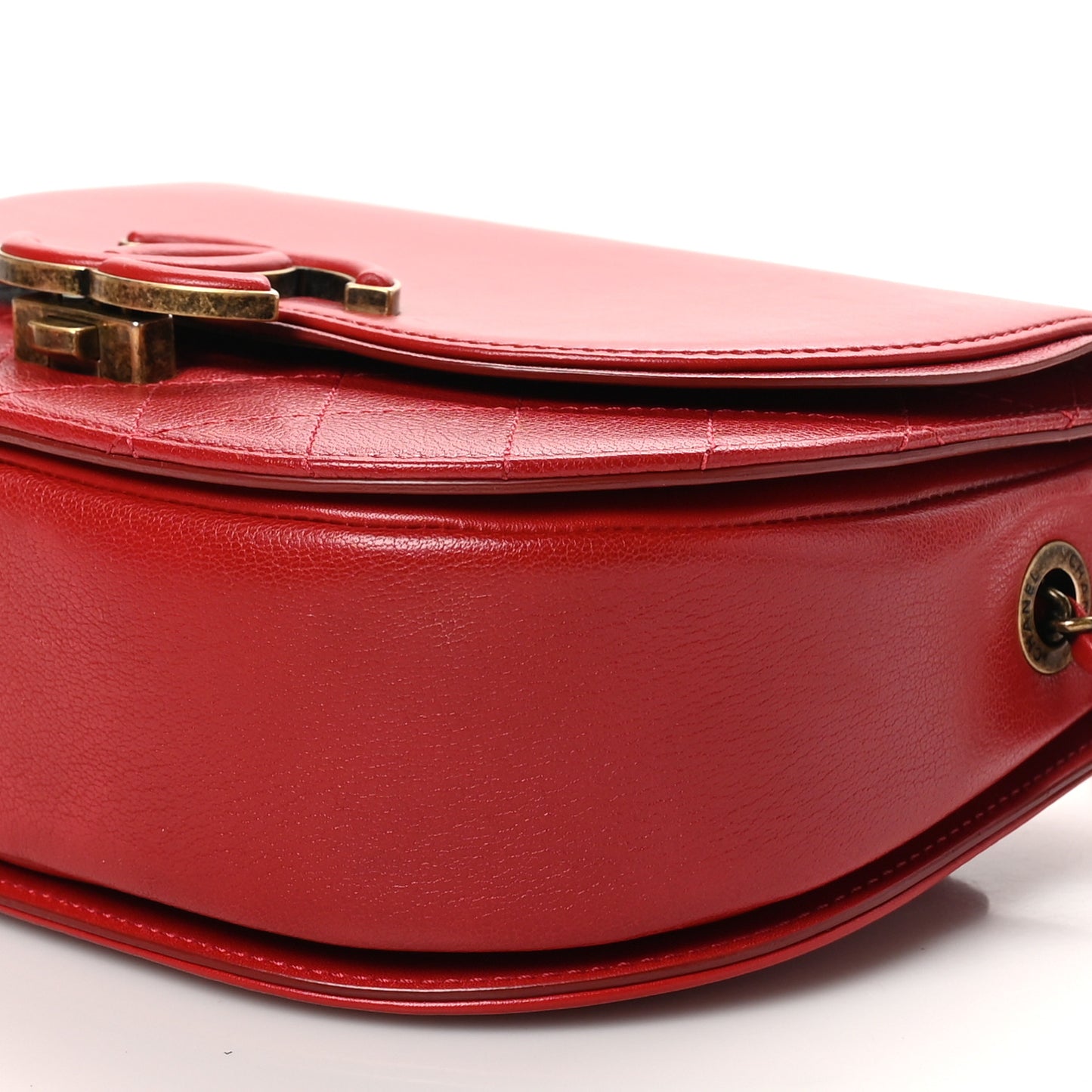 Shiny Calfskin Goatskin Quilted Small Coco Curve Messenger Flap Red