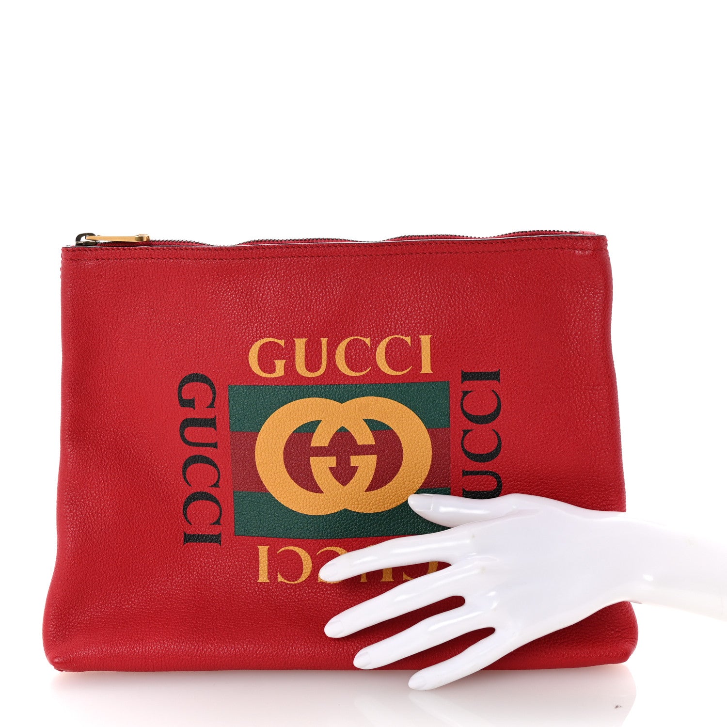 Gucci Pebbled Calfskin Medium Logo Portfolio Clutch Hibiscus Red 2 of 6
