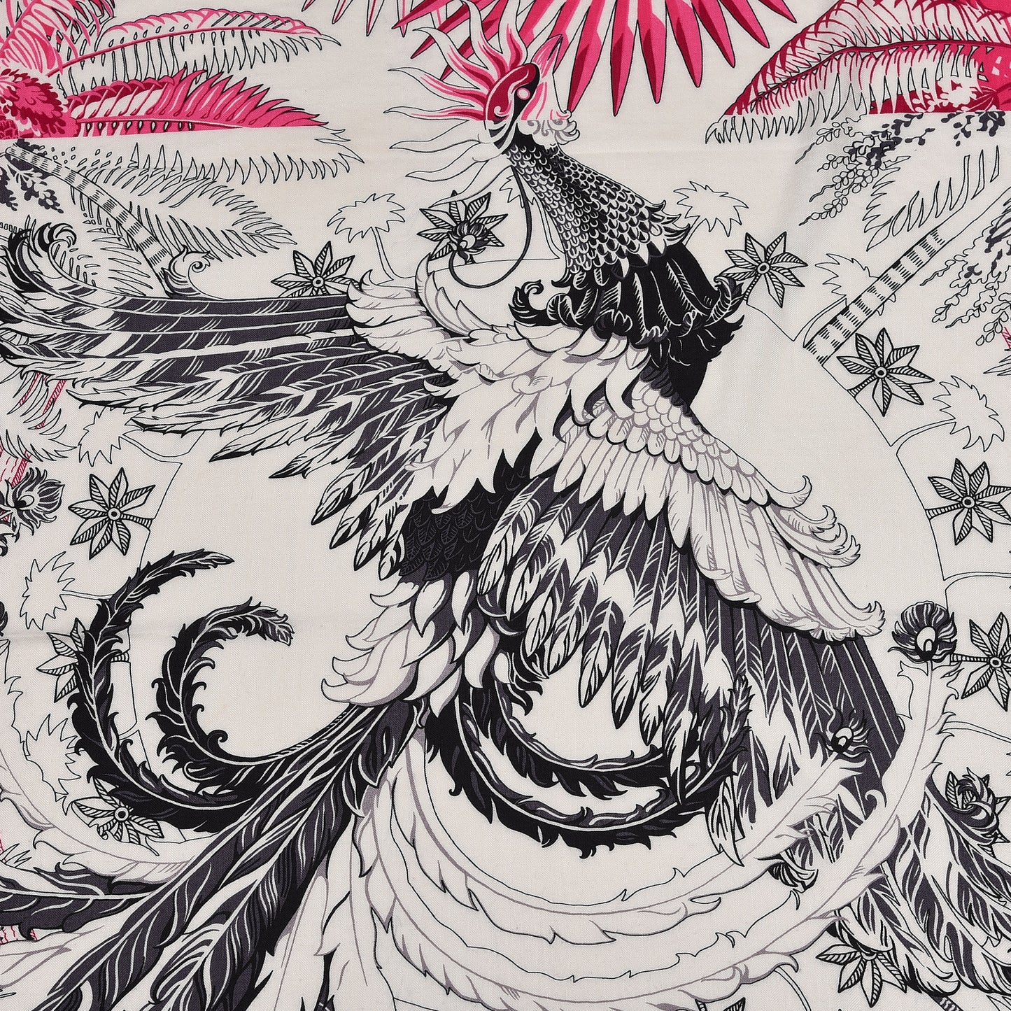 Cashmere Silk Mythiques Phoenix Coloriage Shawl 140 White Rose Black
