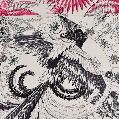 Hermes Cashmere Silk Mythiques Phoenix Coloriage Shawl 140 White Rose Black 4 of 7