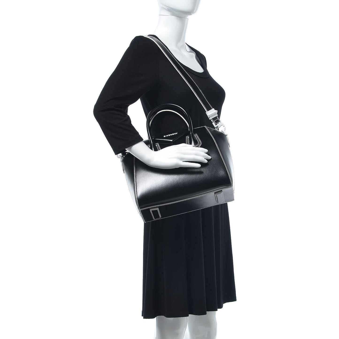 Calfskin Contrast Topstitch Small Antigona Black White