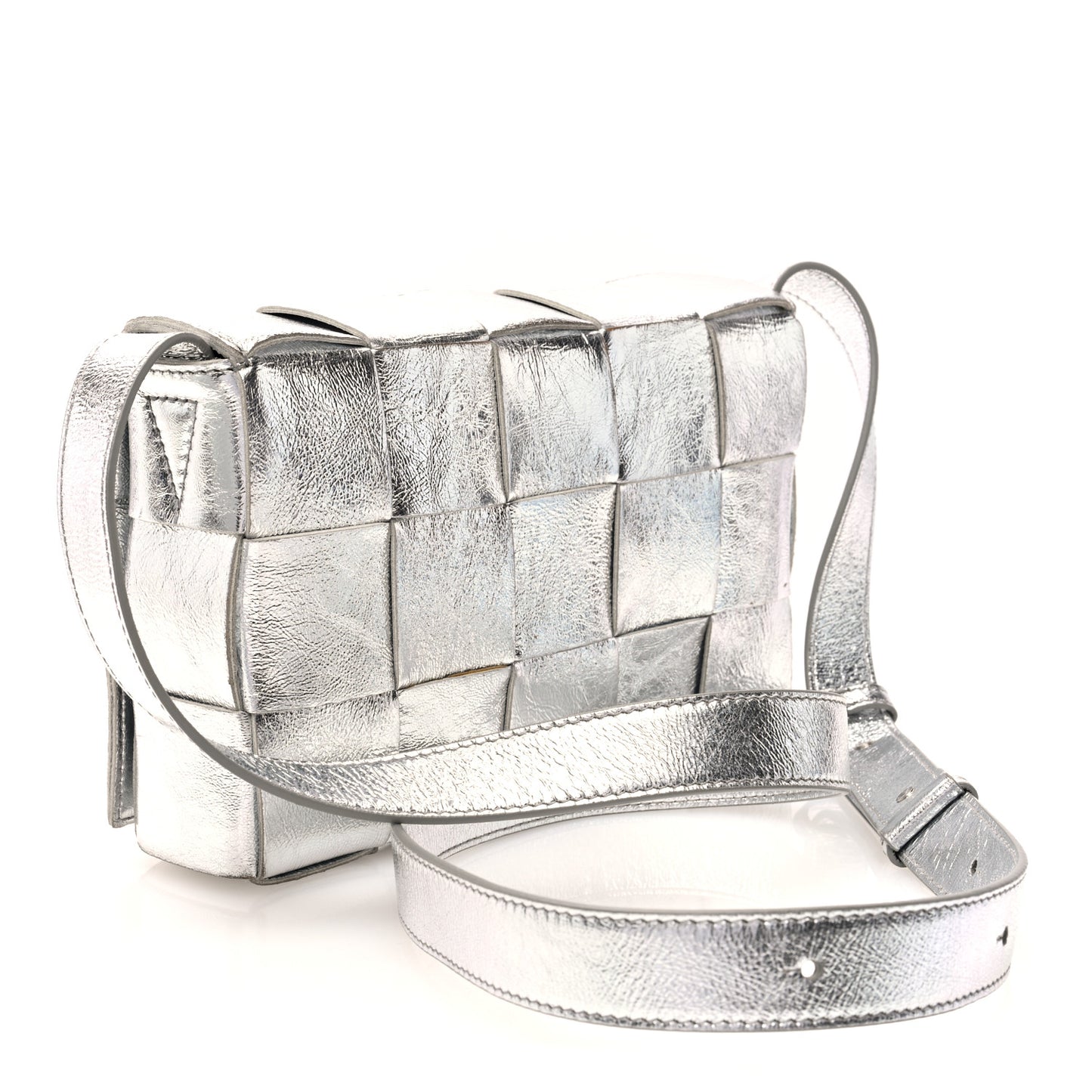 Metallic Lambskin Maxi Intrecciato Cassette Crossbody Bag Silver