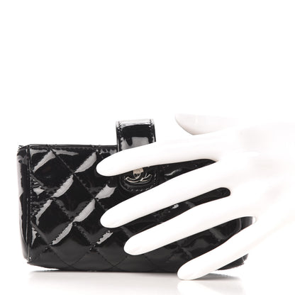Chanel Patent Quilted Mini Phone Holder Clutch Black 2 of 7