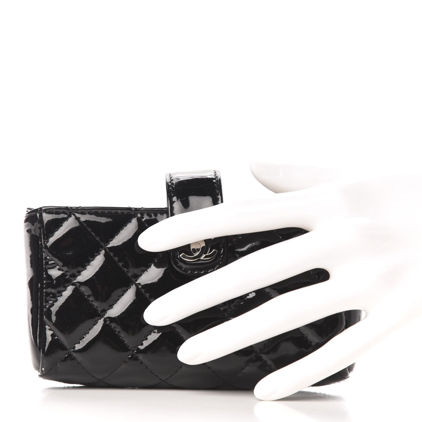 Patent Quilted Mini Phone Holder Clutch Black