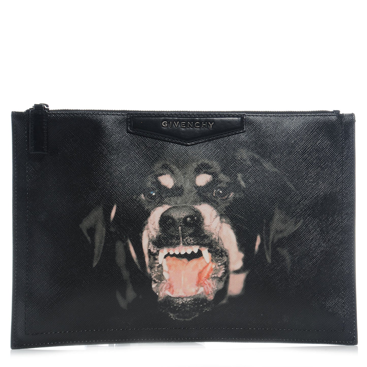 Texutured Coated Canvas Rottweiler Print Medium Cosmetic Pouch Black