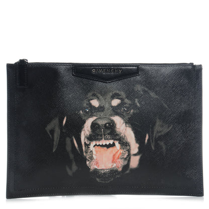 Givenchy Texutured Coated Canvas Rottweiler Print Medium Cosmetic Pouch Black 1 of 8