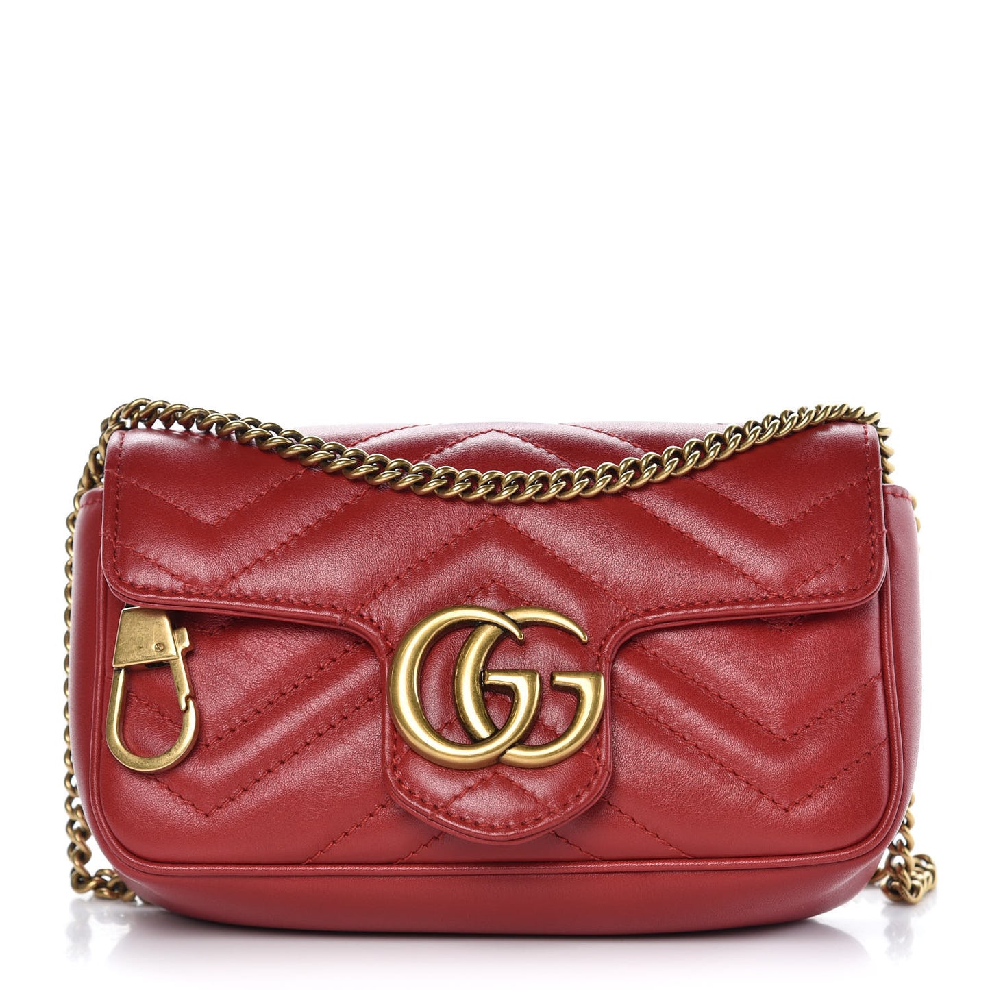 Calfskin Matelasse Super Mini GG Marmont Shoulder Bag Hibiscus Red