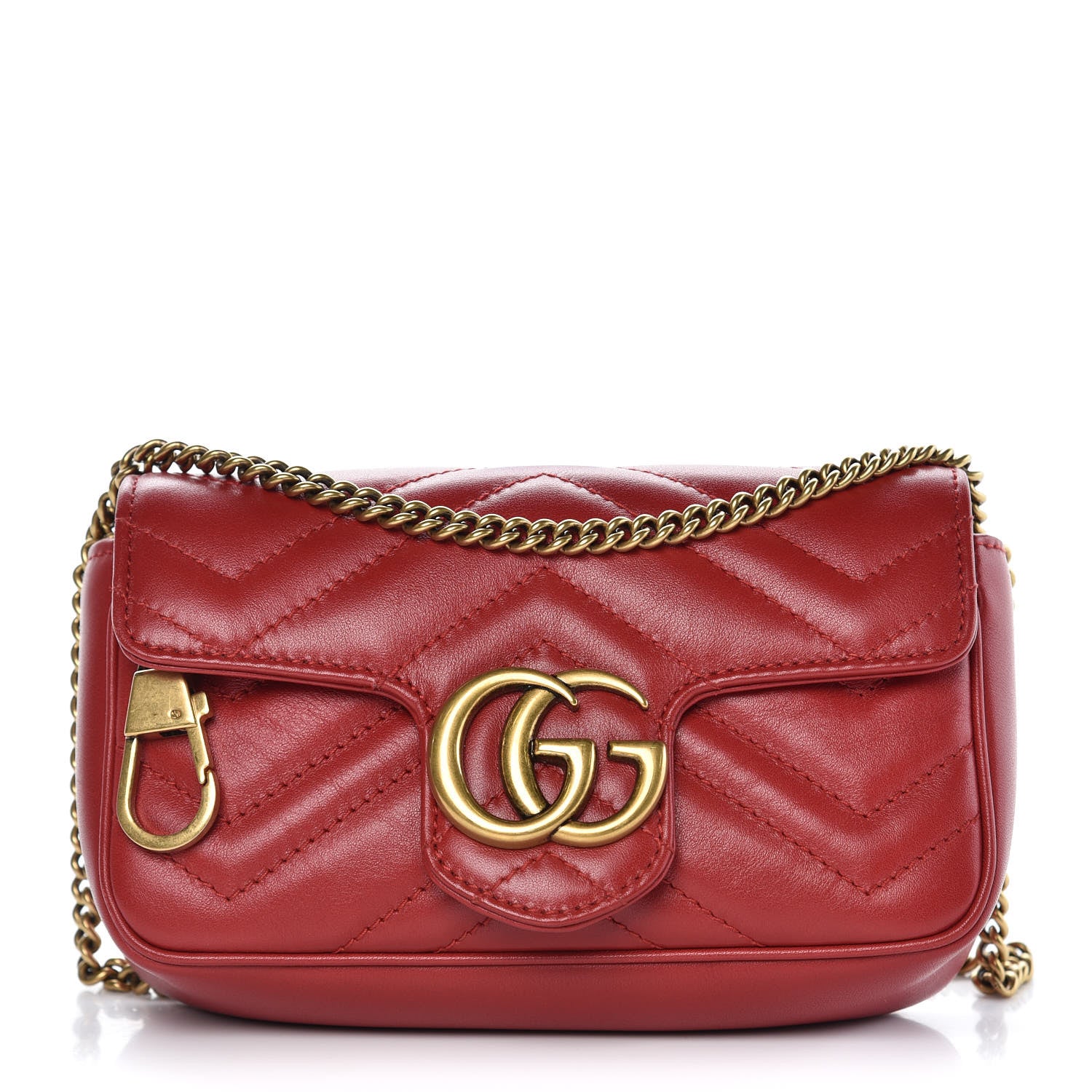 Gucci Calfskin Matelasse Super Mini GG Marmont Shoulder Bag Hibiscus Red 1 of 12