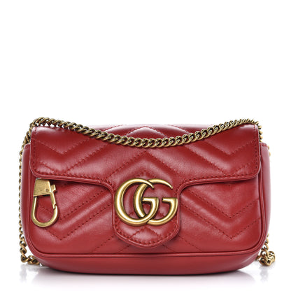 Gucci Calfskin Matelasse Super Mini GG Marmont Shoulder Bag Hibiscus Red 1 of 12