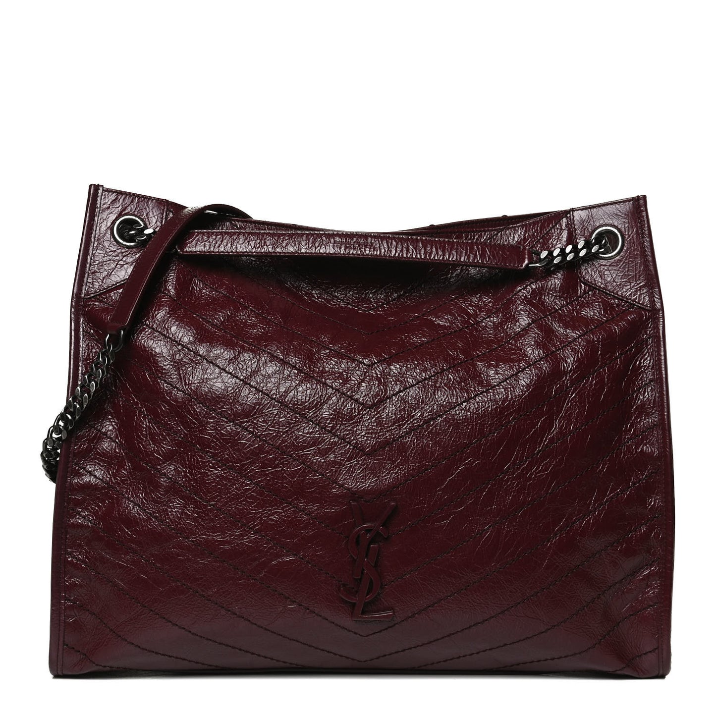 Crinkled Calfskin Matelasse Monogram Niki Shopper Tote Burgundy