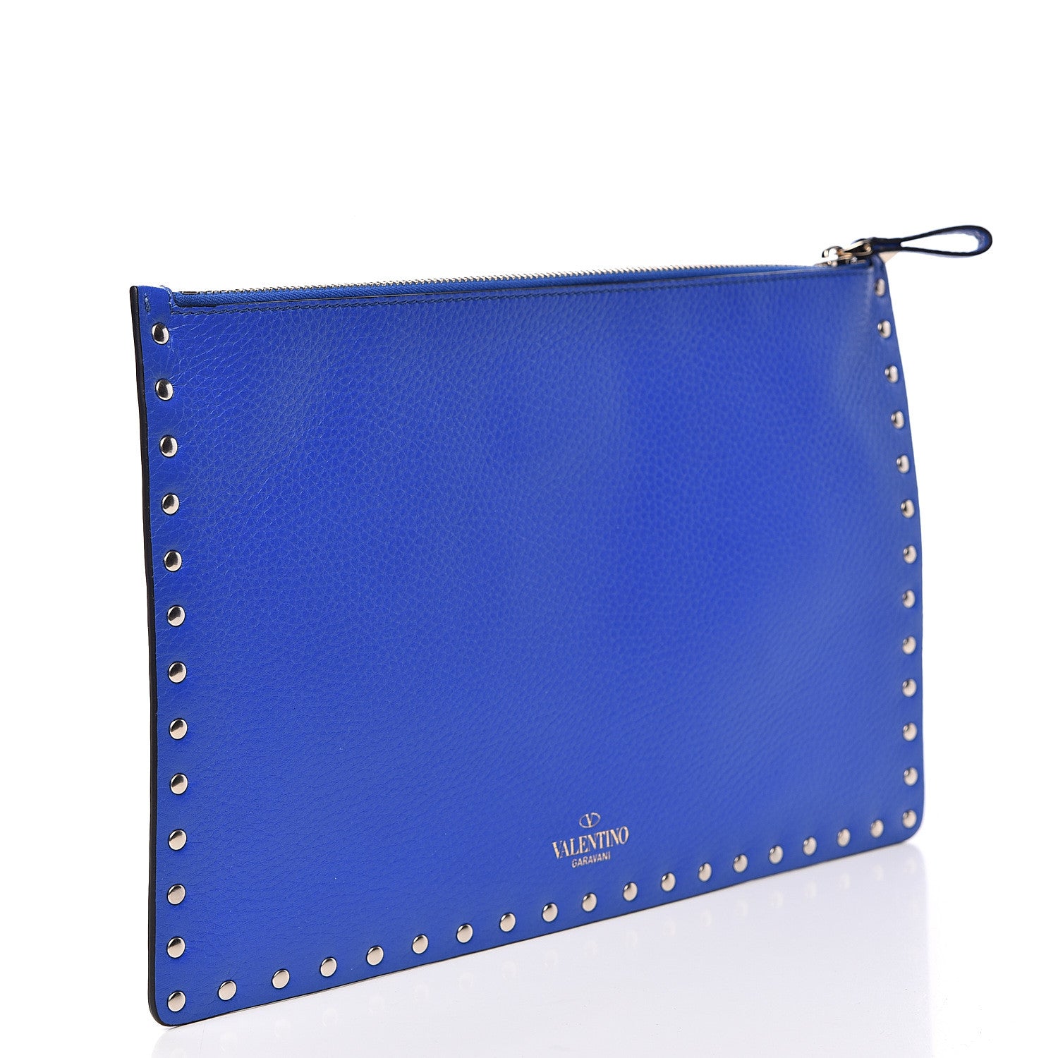 Valentino Garavani Pebbled Calfskin Large Rockstud Zip Pouch Acid Blue 3 of 7