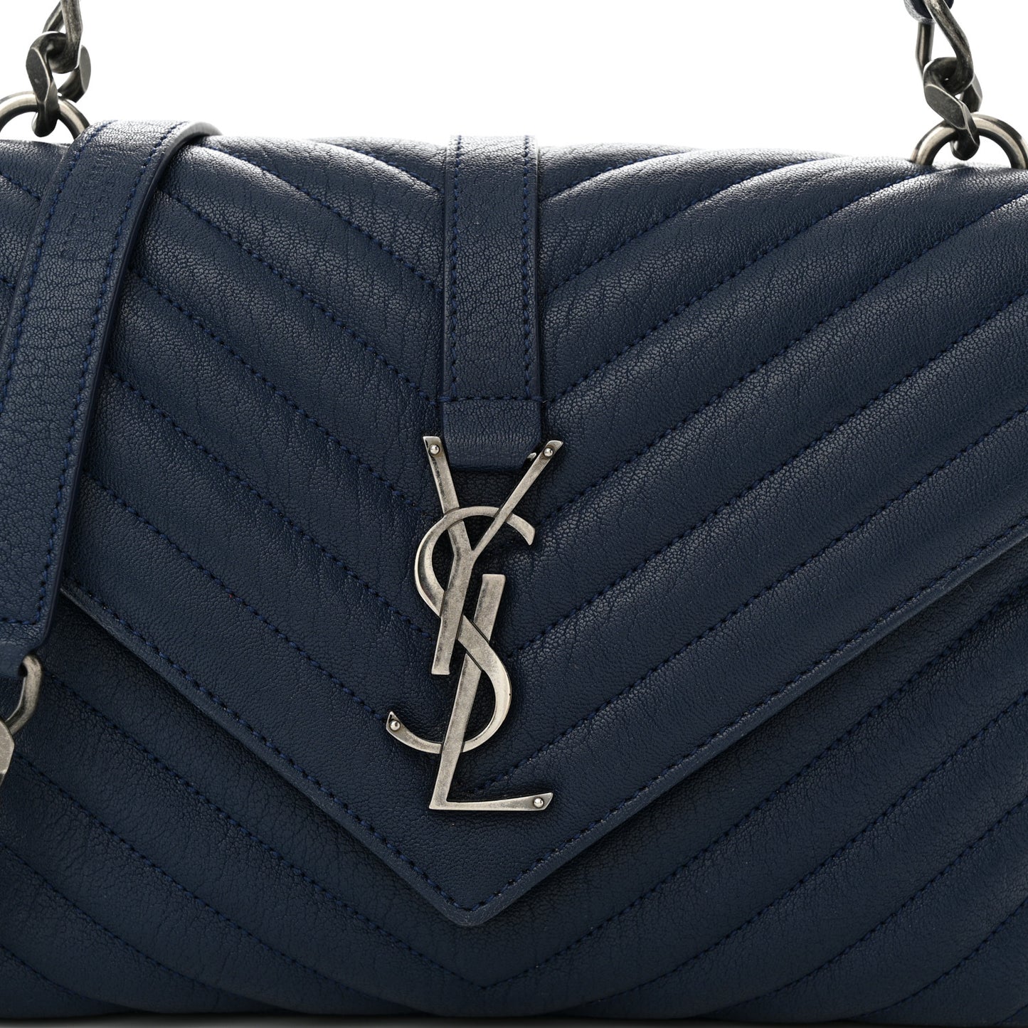Sheepskin Matelasse Chevron Monogram Medium College Bag Navy