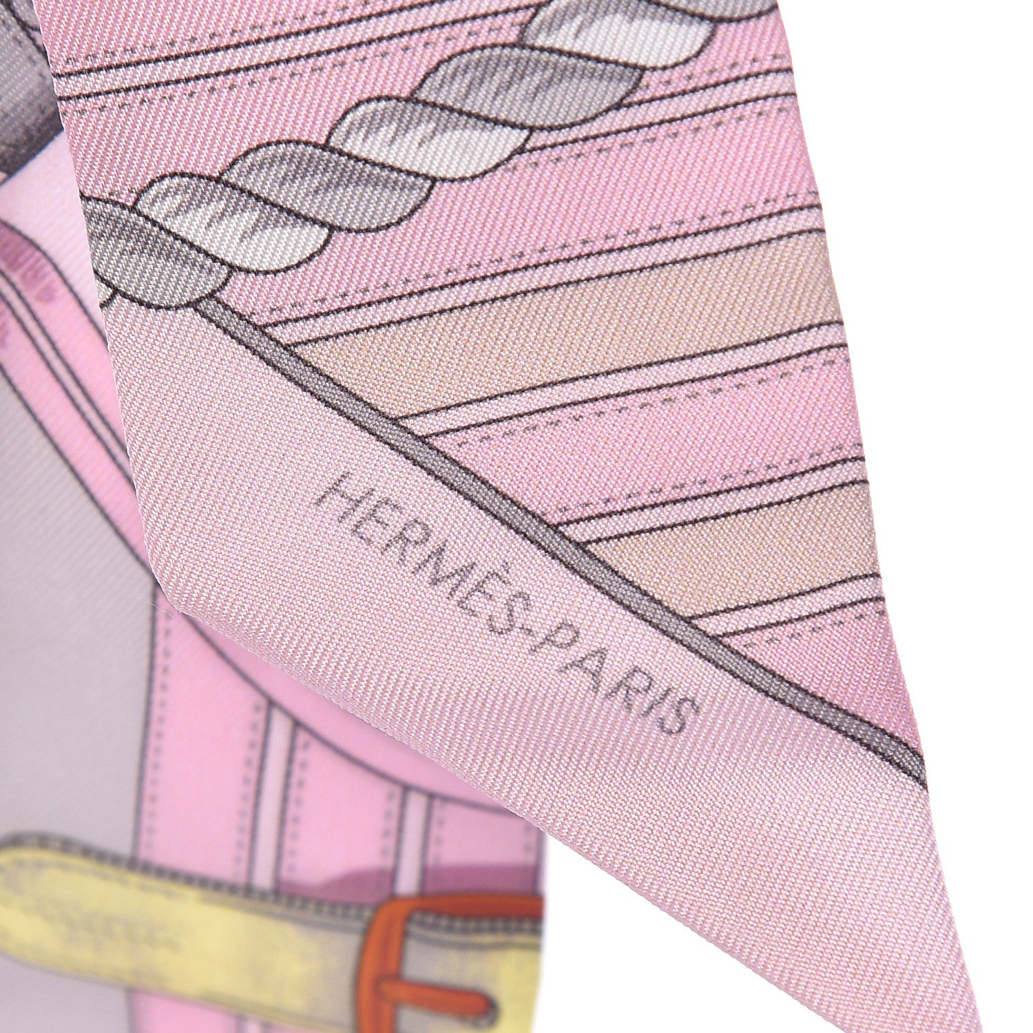 Hermes Silk Grande Tenue Twilly Scarf Rose Pale Gris Perle Blanc 5 of 5