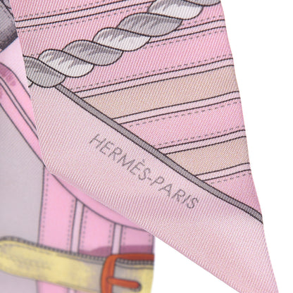 Hermes Silk Grande Tenue Twilly Scarf Rose Pale Gris Perle Blanc 5 of 5