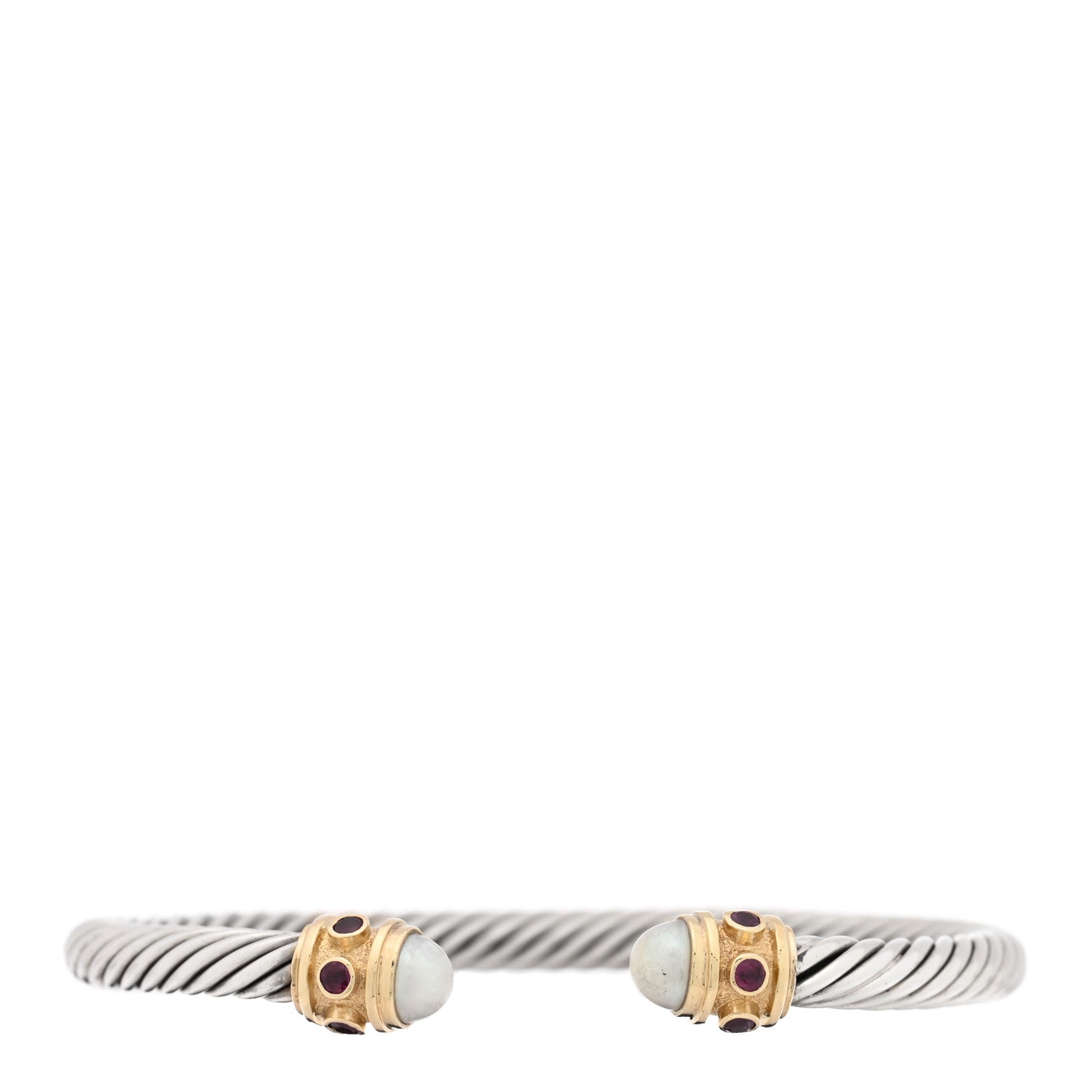 David Yurman Sterling Silver 14K Yellow Gold Cultured Pearl Ruby 5mm Cable Renaissance Bracelet 1 of 3