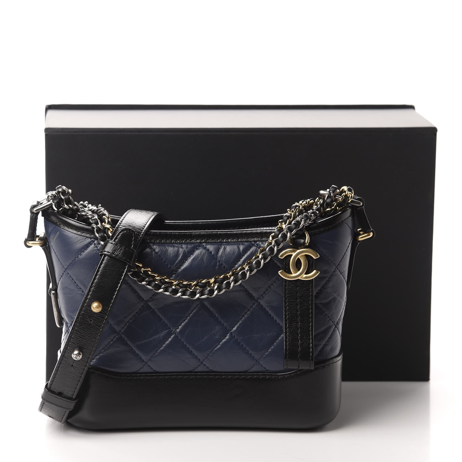 Chanel Aged Calfskin Quilted Small Gabrielle Hobo Navy Black 11 of 11