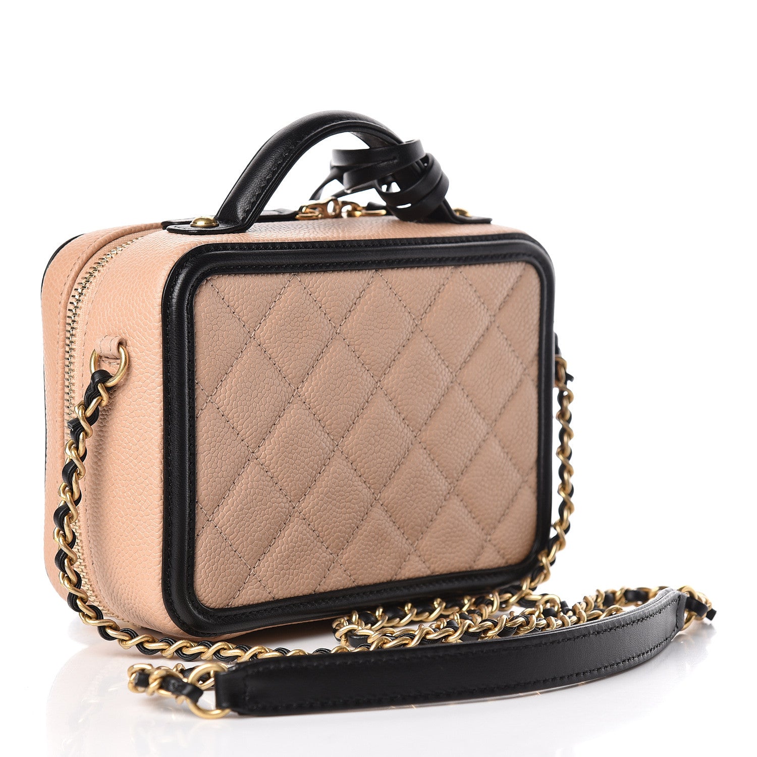 Chanel Caviar Quilted Small CC Filigree Vanity Case Beige Black 3 of 11