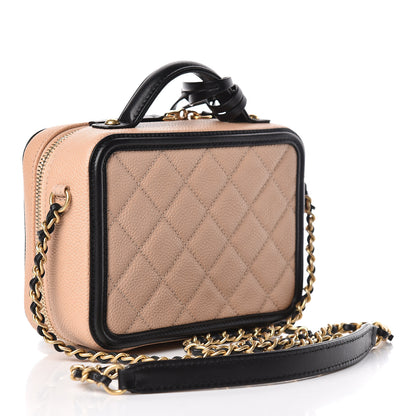 Chanel Caviar Quilted Small CC Filigree Vanity Case Beige Black 3 of 11