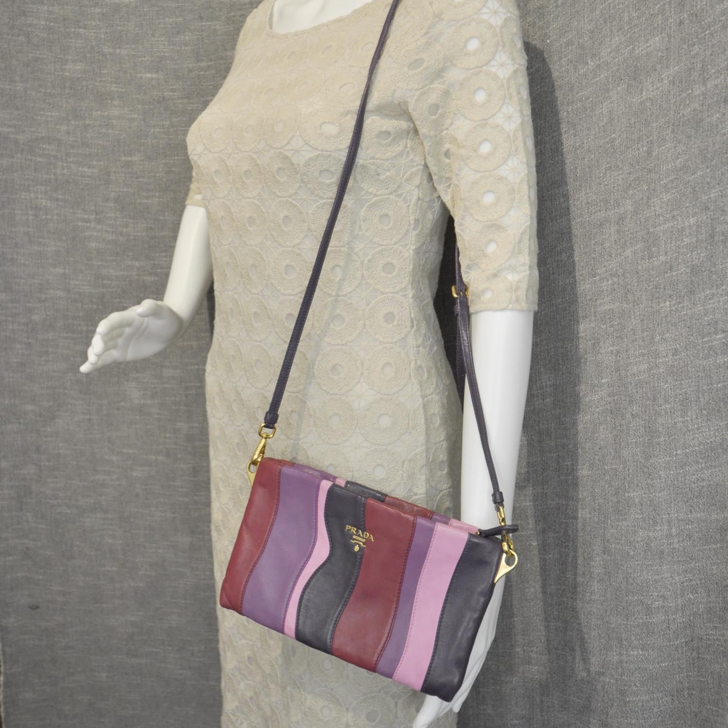 Prada Nappa Trembled Blossoms Stripes Pochette Bag Ibisco Viola 2 of 8
