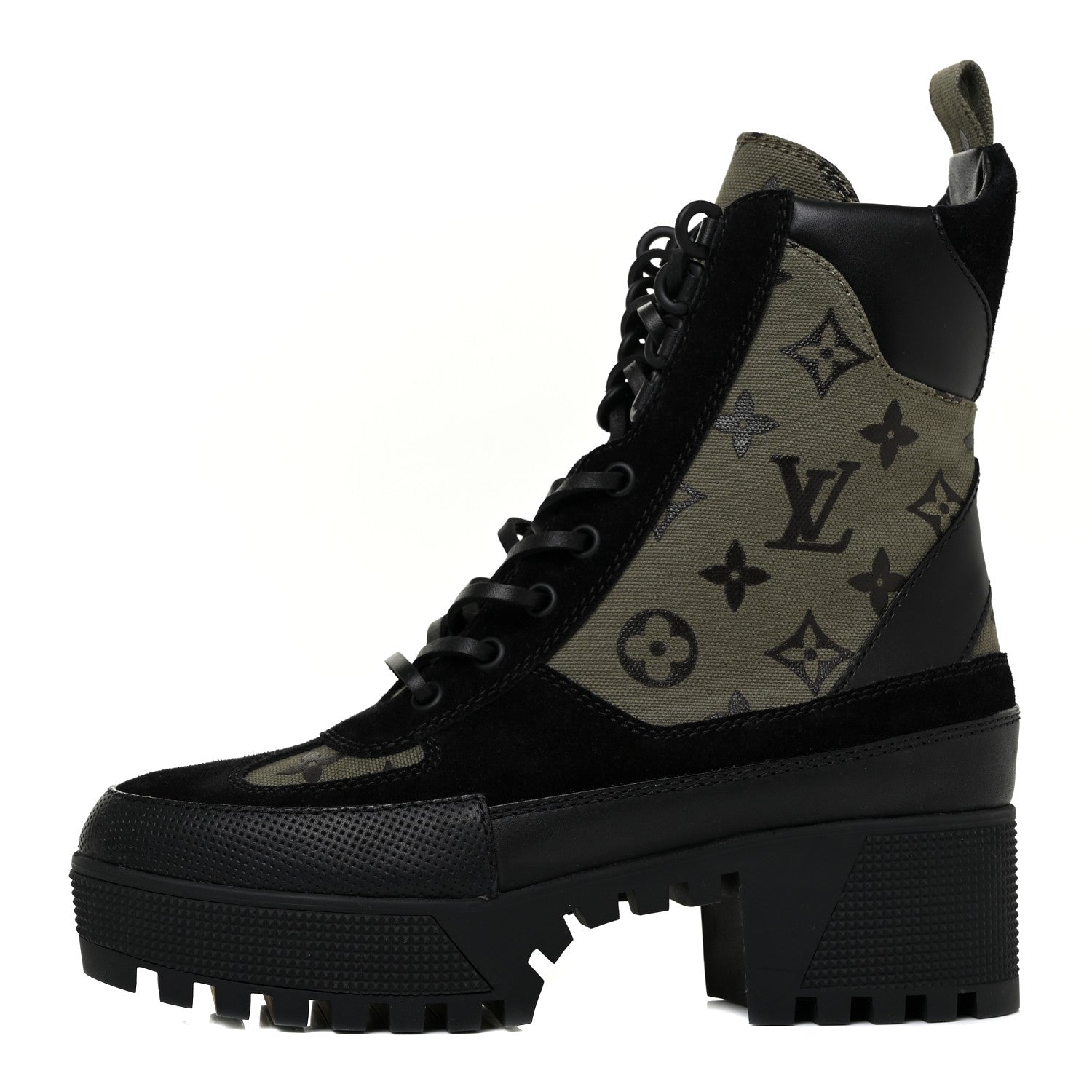Louis Vuitton Suede Monogram Laureate Platform Desert Boots 37 Kaki Black 2 of 10