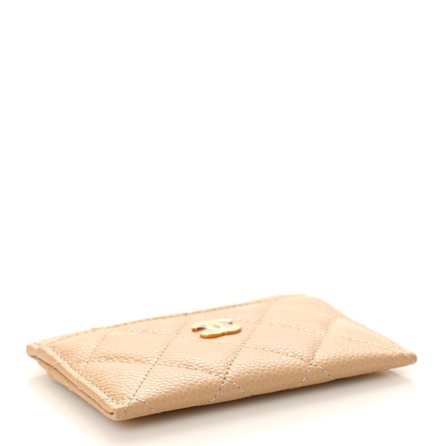 Caviar Quilted Card Holder Beige