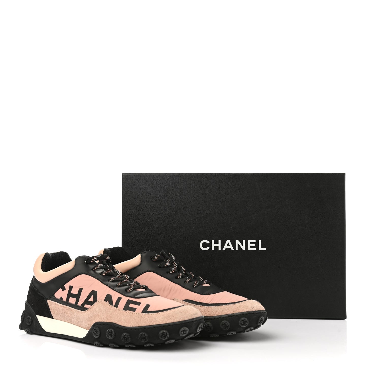 Nylon Calfskin Suede CC Womens Sneakers 40.5 Pink Black