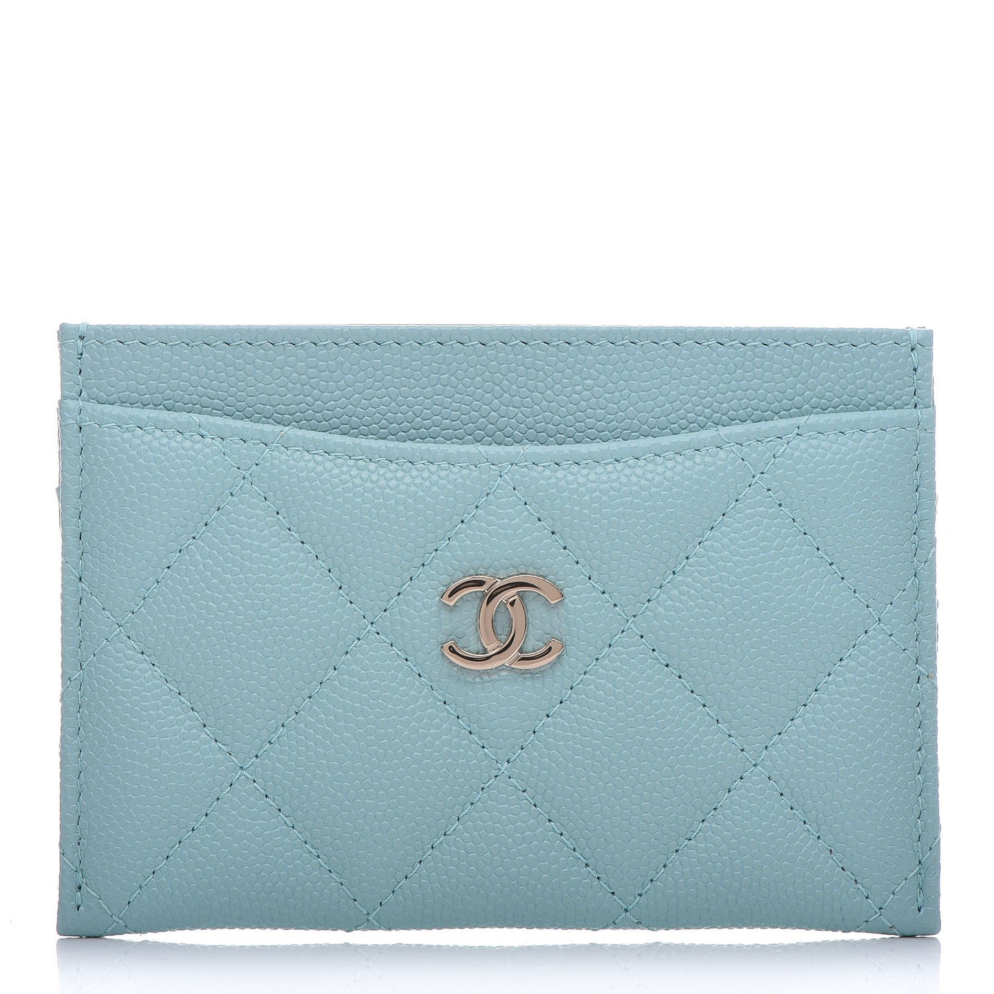 Caviar Quilted Card Holder Light Blue