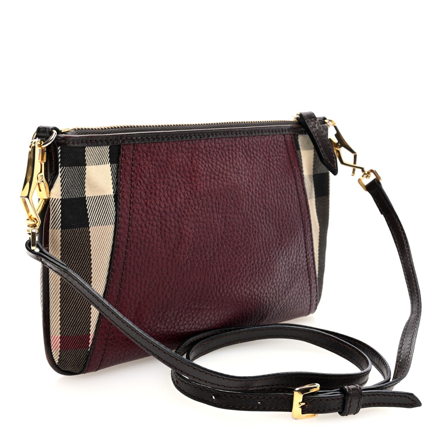 House Check Bridle Calfskin Peyton Crossbody Burgundy