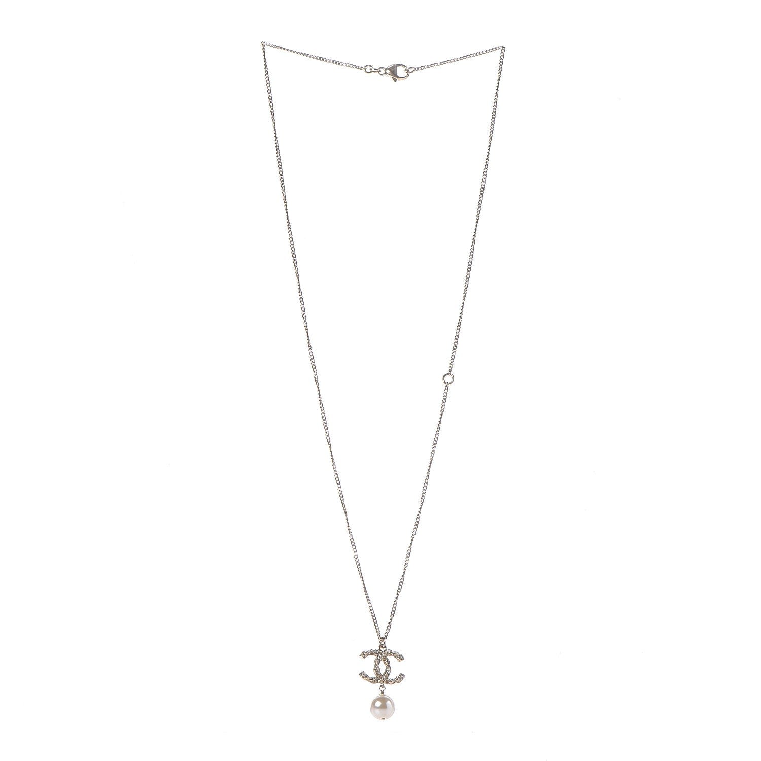 Chanel Pearl Crystal Twisted CC Drop Necklace Gold 3 of 5