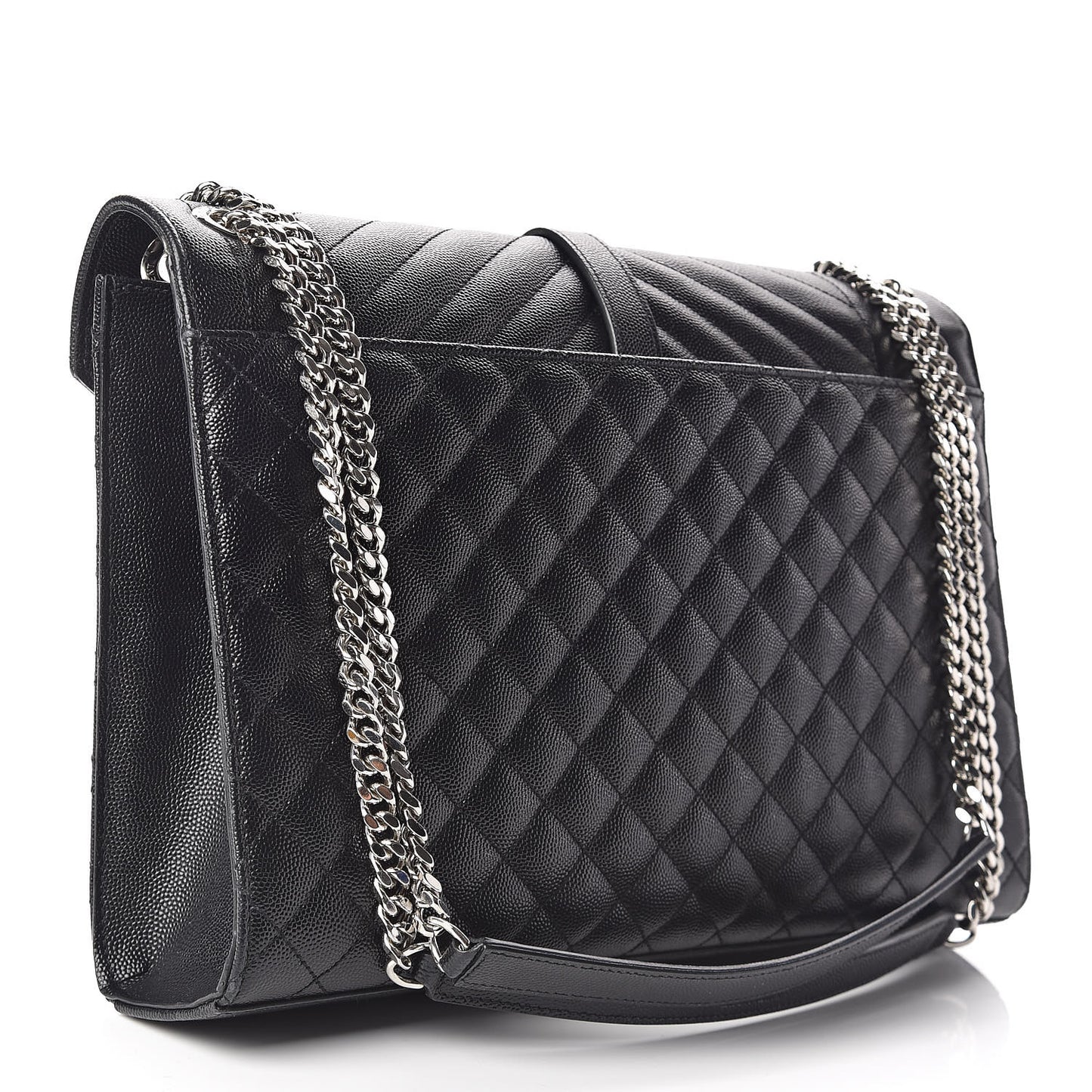 Grain De Poudre Textured Mixed Matelasse Large Triquilt Monogram Satchel Black