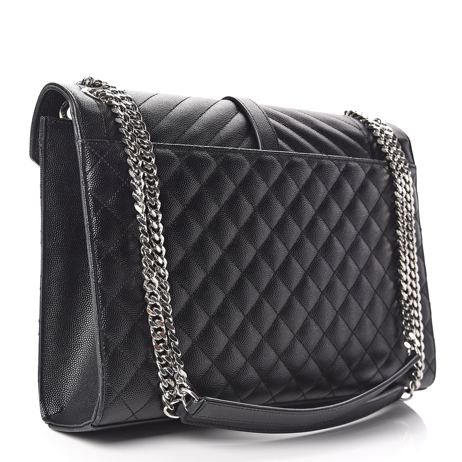 Saint Laurent Grain De Poudre Textured Mixed Matelasse Large Triquilt Monogram Satchel Black 3 of 11
