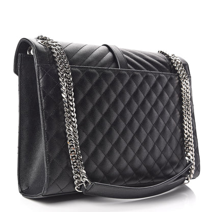 Saint Laurent Grain De Poudre Textured Mixed Matelasse Large Triquilt Monogram Satchel Black 3 of 11