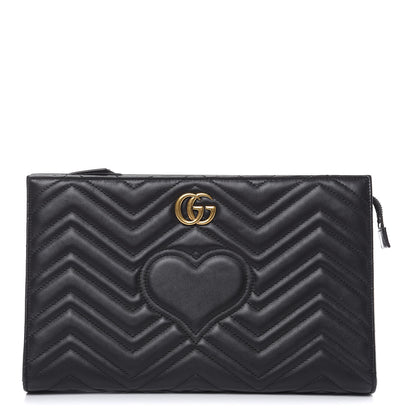 Gucci Calfskin Matelasse Chevron Heart GG Marmont Clutch Black 1 of 14