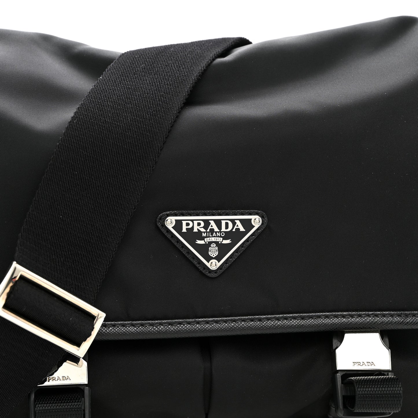 Tessuto Nylon Saffiano Double Snap Buckle Messenger Bag  Black
