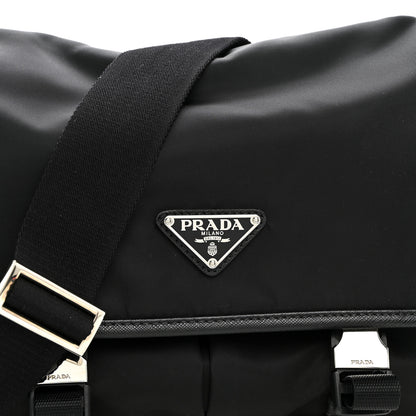 Prada Tessuto Nylon Saffiano Double Snap Buckle Messenger Bag  Black 7 of 9