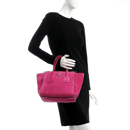 Prada Scamosciato Suede Twin Pocket Tote Fuxia 3 of 12