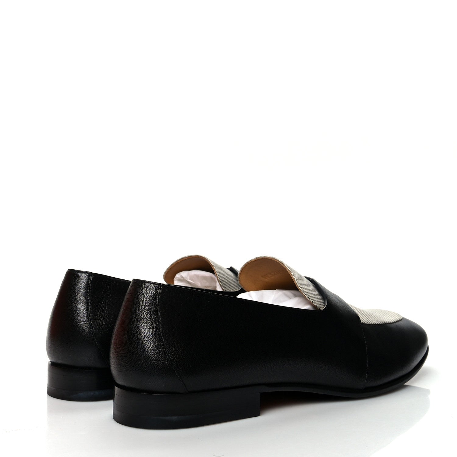 Hermes Goatskin Canvas Mens Ancora Moccasin Loafers 43.5 Black Prunoir 4 of 8