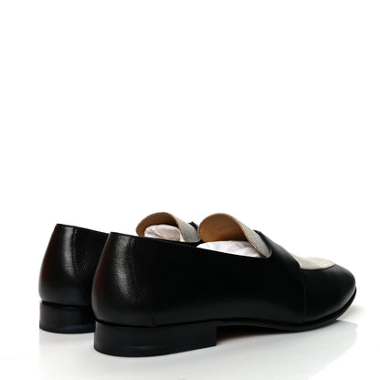 Hermes Goatskin Canvas Mens Ancora Moccasin Loafers 43.5 Black Prunoir 4 of 8