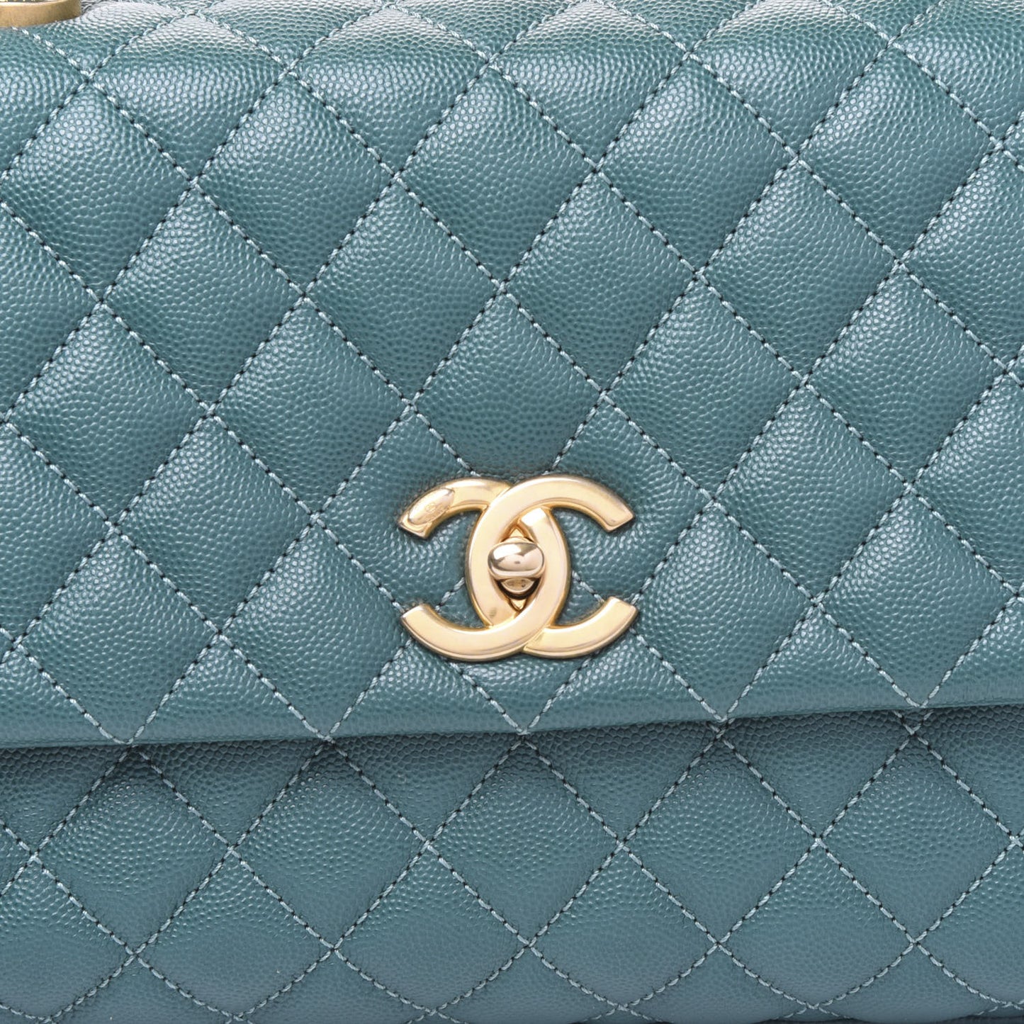 Caviar Lizard Quilted Small Coco Handle Flap Dark Turquoise