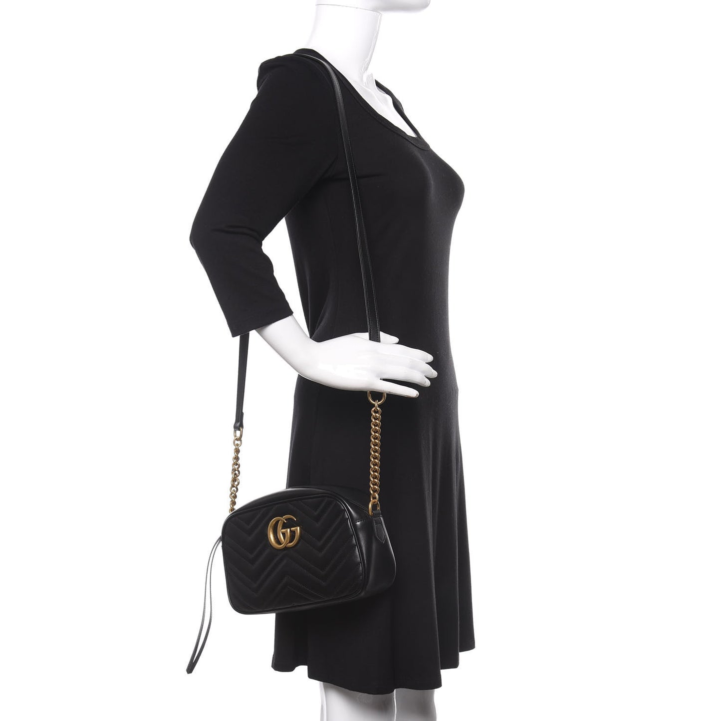 Calfskin Matelasse Small GG Marmont Chain Shoulder Bag Black
