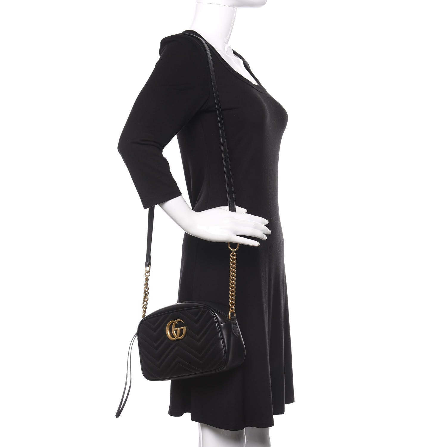 Gucci Calfskin Matelasse Small GG Marmont Chain Shoulder Bag Black 2 of 11