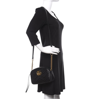 Gucci Calfskin Matelasse Small GG Marmont Chain Shoulder Bag Black 2 of 11